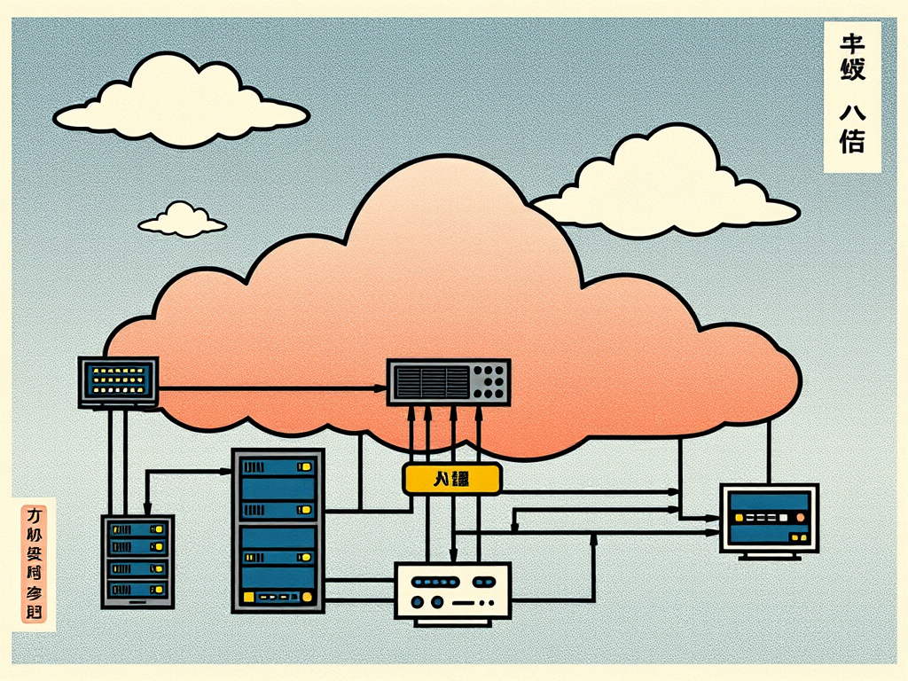Cloud Architecture Diagram in Japanese Woodblock Style
